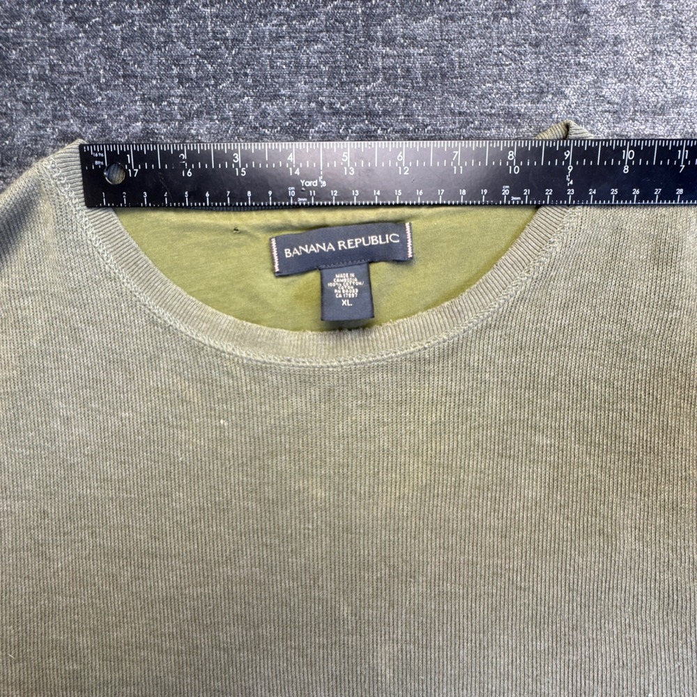 Banana Republic Sweater Men XL Olive Green Ribbed Knit Cotton Pullover Crew Neck - Picture 3 of 16